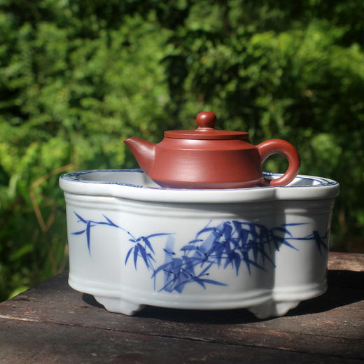 玉顺堂丨海棠茶盘 潮汕工夫茶盘 陶瓷干泡盘 手绘翠竹（不含壶和杯） 商品图2