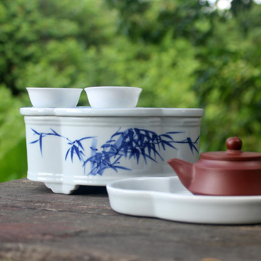 玉顺堂丨海棠茶盘 潮汕工夫茶盘 陶瓷干泡盘 手绘翠竹（不含壶和杯） 商品图1