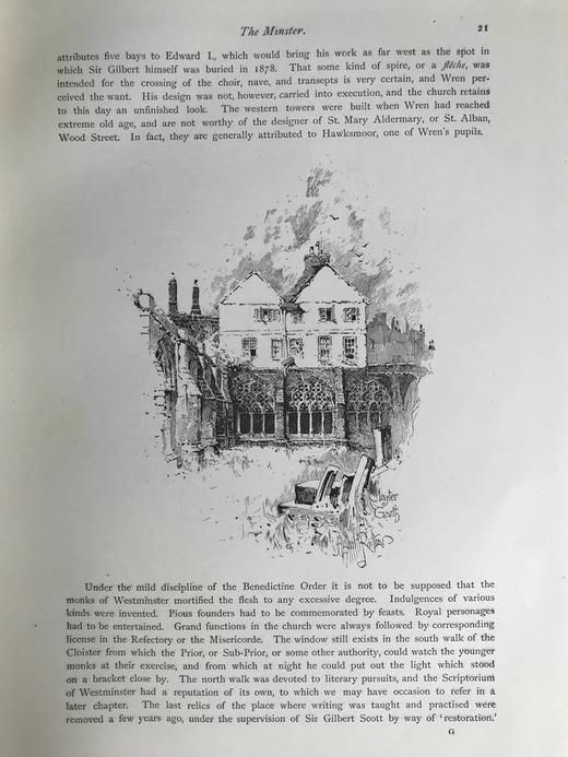 1890年 威斯敏斯特教堂 版画大师Herbert Railtonde建筑钢笔画大量精美插图 漆面精装8开 商品图12