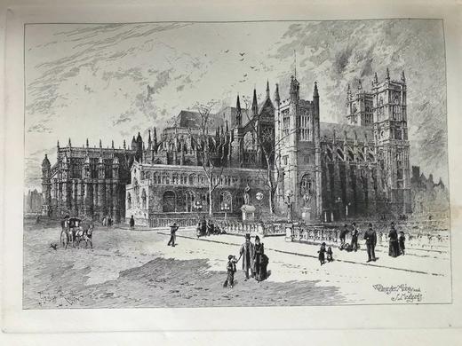 1890年 威斯敏斯特教堂 版画大师Herbert Railtonde建筑钢笔画大量精美插图 漆面精装8开 商品图11