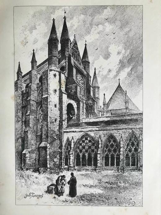 1890年 威斯敏斯特教堂 版画大师Herbert Railtonde建筑钢笔画大量精美插图 漆面精装8开 商品图10