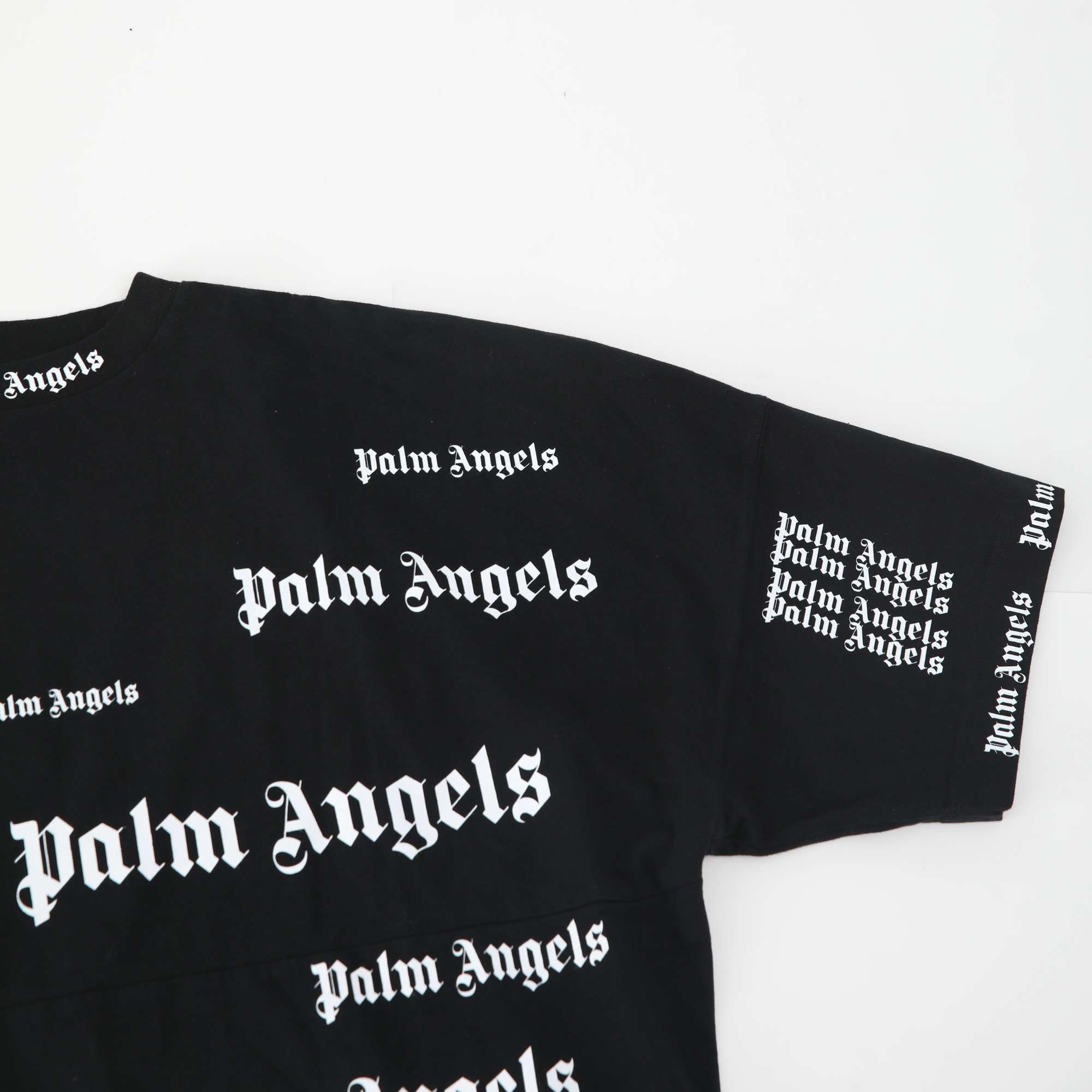 palmangels领子,palmangels裤子 palm angels 18秋冬 黑色 纯棉 palmangels全身白字印花 短袖t恤
