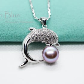 闪亮海豚珍珠吊坠项链 Puri Blue