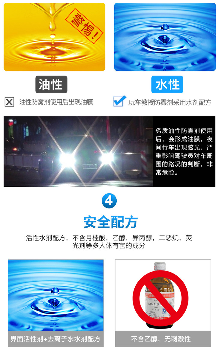 玩车教授 车窗前后挡防雾剂 持久可贴膜使用 有