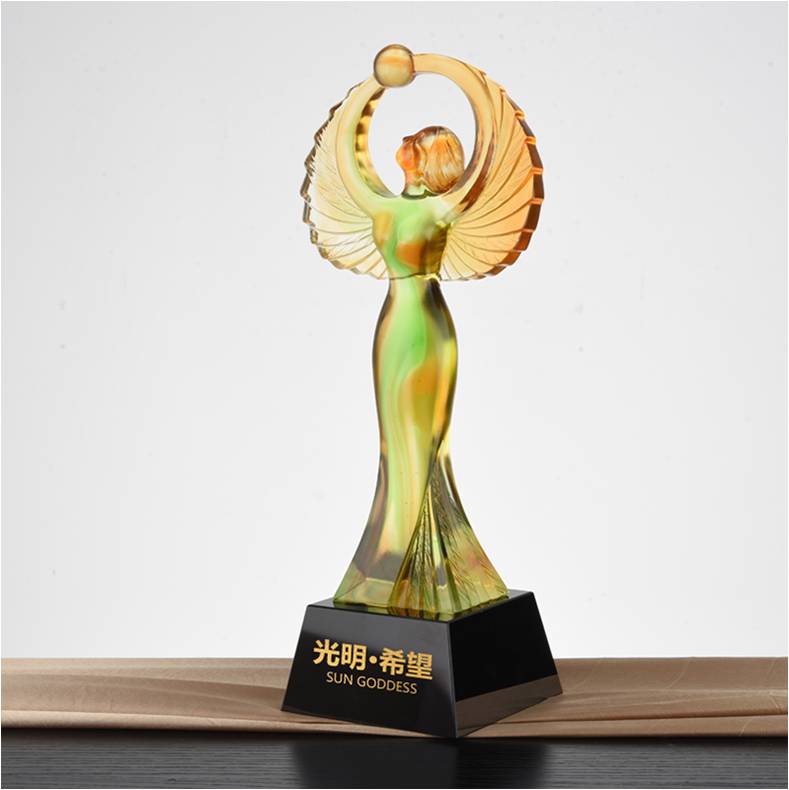 太阳女神琉璃奖杯水晶定制年会表彰奖牌比赛奖品纪念品免费刻字定做