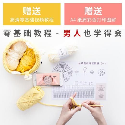 如意鸟 布条线diy手工毛线萌系动物收纳篮零基础编织视频教程 商品图0