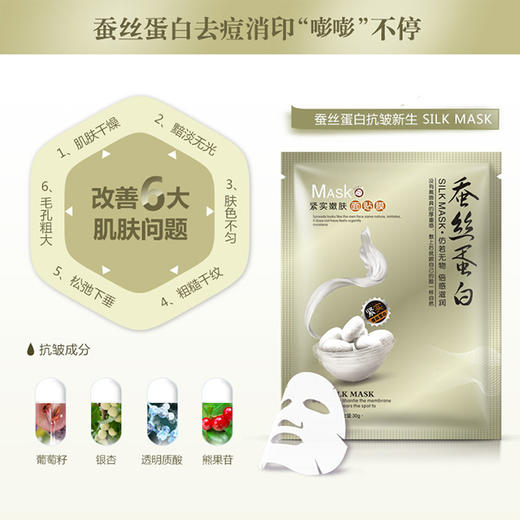 蚕丝蛋白补水面膜5片 买的越多金额自动减单片更便宜没有数量限制 商品图2