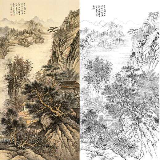 刘彦水白描底稿-竖幅工笔山水-《溪居图》-多种白描尺寸可选-LQ69 商品图0