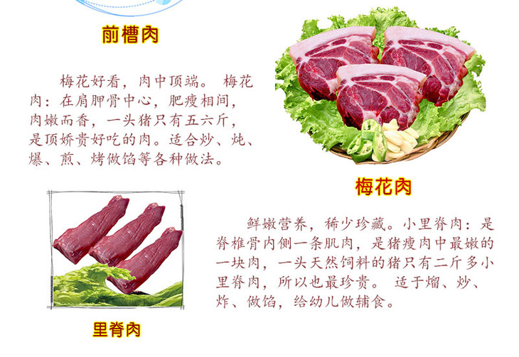 惠土黑猪肉 优质梅花肉,前槽肉,后座肉,小里脊肉2000g