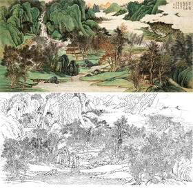 刘彦水白描底稿-横幅工笔山水-《云水清遥》-多种白描尺寸可选-LQ59