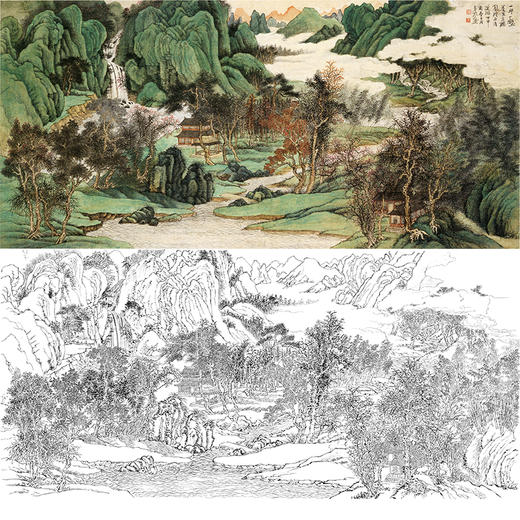 刘彦水白描底稿-横幅工笔山水-《云水清遥》-多种白描尺寸可选-LQ59 商品图0