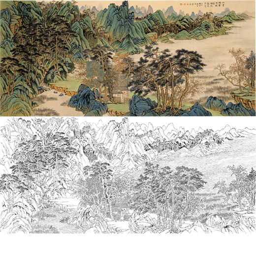 刘彦水横幅工笔山水白描底稿《湖山叠翠图》-多种白描尺寸可选-LQ53 商品图0