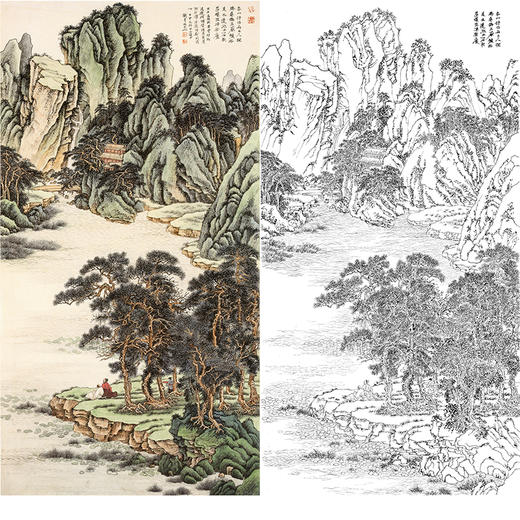 刘彦水白描底稿-竖幅工笔山水人物-《春山觅诗》-多种白描尺寸可选-LQ74 商品图0