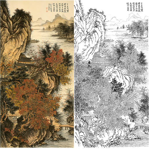 刘彦水白描底稿-竖幅工笔山水-《澄湖高阁》-多种白描尺寸可选-LQ72 商品图0