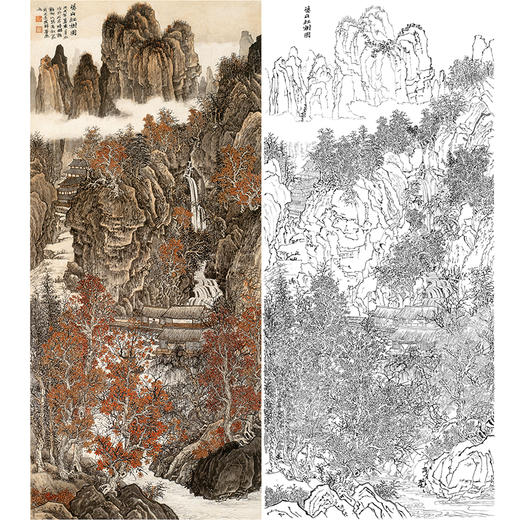 刘彦水白描底稿-大竖幅工笔山水-《溪山红树图》-多种白描尺寸可选-LQ79 商品图0