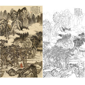刘彦水白描底稿-竖幅工笔山水人物-《高士游乐图》-多种白描尺寸可选-LQ68