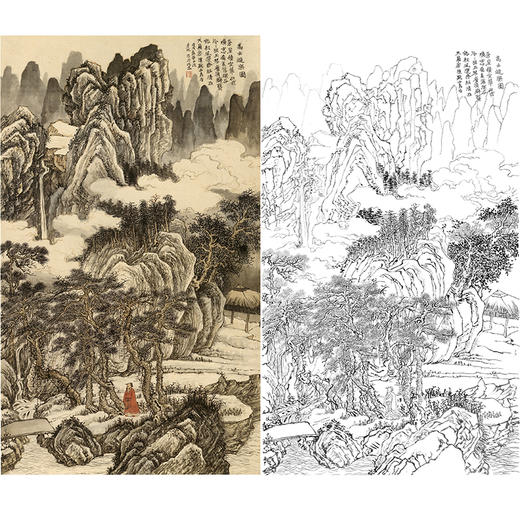 刘彦水白描底稿-竖幅工笔山水人物-《高士游乐图》-多种白描尺寸可选-LQ68 商品图0