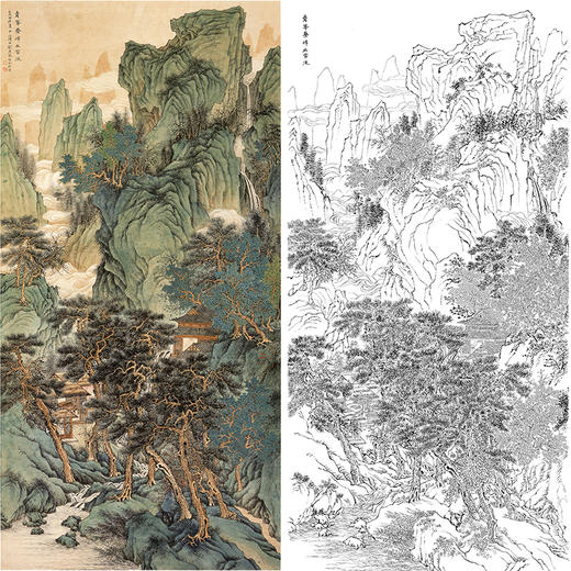 刘彦水白描底稿-大竖幅工笔山水-《青峰叠嶂水长流》-多种白描尺寸可选-LQ78 商品图0