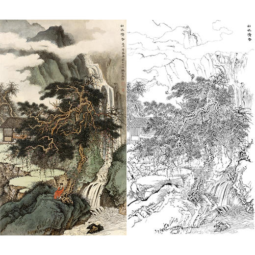 刘彦水白描底稿-竖幅工笔山水人物-《山水清音》-多种白描尺寸可选-LQ64 商品图0
