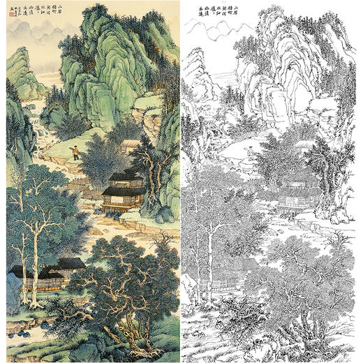 刘彦水白描底稿-竖幅工笔山水人物-《山居梧竹间》-多种白描尺寸可选-LQ71 商品图0