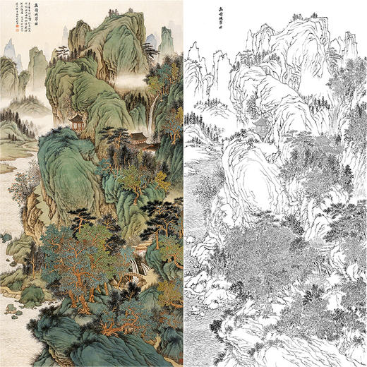 刘彦水白描底稿-大竖幅工笔山水-《高岭暖翠图》-多种白描尺寸可选-LQ77 商品图0