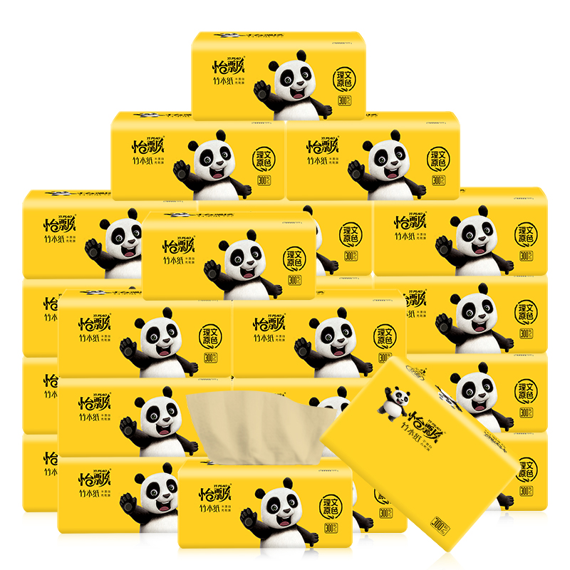 怡飘 熊猫本色抽纸3层加厚300张量贩装