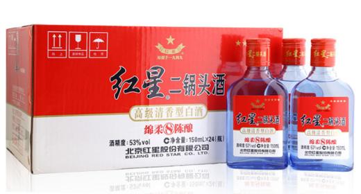 北京红星二锅头53度  绵柔八年陈酿 150ml*1件（24瓶） 商品图0