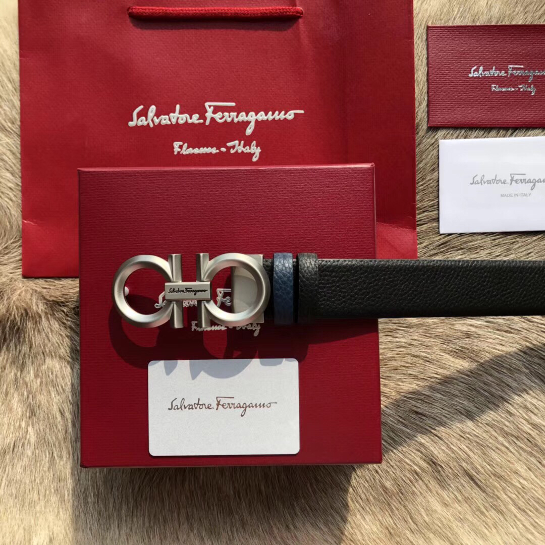 ferragamo/菲拉格慕哑光马蹄扣荔枝纹牛皮男士腰带