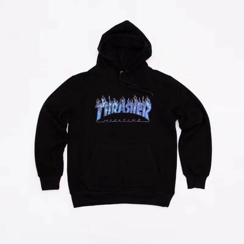 thrasher hoodie 幽灵蓝火黑卫衣