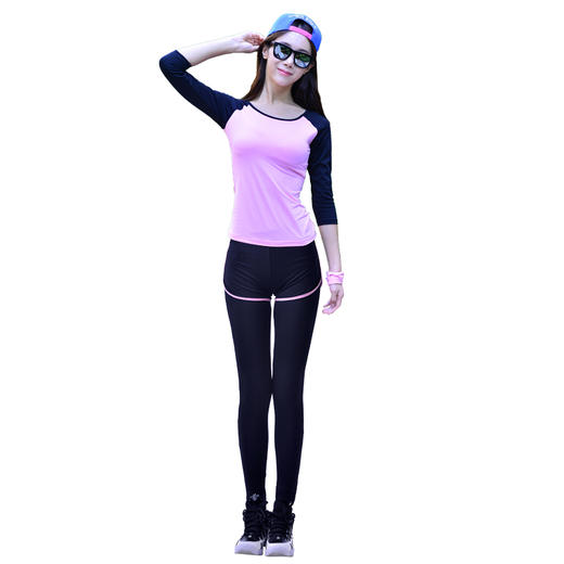 特惠双十一 网红健身服瑜伽服女健身房跑步运动套装女2018新款速干衣两件套 商品图0