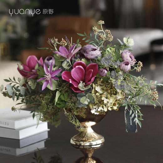 原野 现代简约混搭花束 仿真花假花套装 花瓶花艺客厅酒店电视柜装饰摆件 保湿玫瑰混搭花艺 商品图2