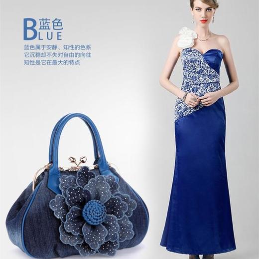 QKC-1109中国风牛仔布立体花朵手提包包 商品图2
