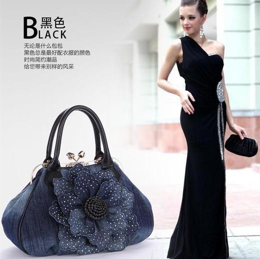 QKC-1109中国风牛仔布立体花朵手提包包 商品图0