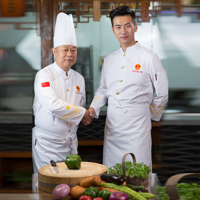 中国烹饪大师中式厨师工作服长袖男厨房总厨师长高级