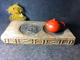 《金钱纹古砖刻双鱼铜镜古砖茶台》