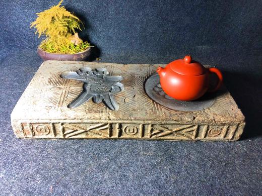 【金石雅趣】金钱纹古砖刻青铜爵杯古砖茶台 商品图0