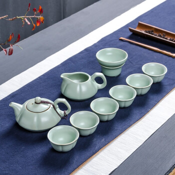 茶具套装 整套功夫汝窑茶具 汝瓷茶壶茶杯 南瓜壶 10头