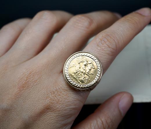英国古董9K金乔治马剑金币戒指 o frantiques英国古董 商品图6