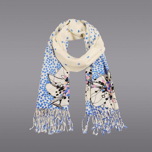 CESARE BRUNI品牌，精纺羊毛抽象花卉流苏披肩 CFW1202011 商品图0