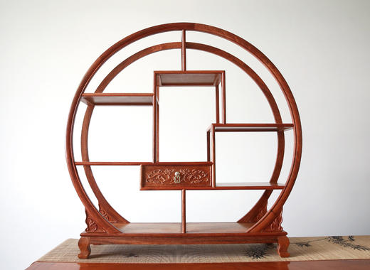 红桥红  精品 缅甸花梨 【圆形 • 博古架】多宝阁置物架  全榫卯结构 一物多用 实用收藏 商品图6