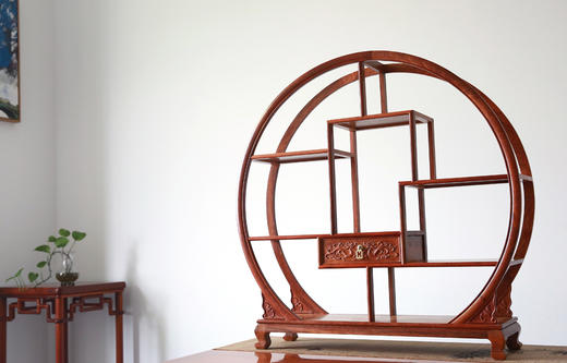 红桥红  精品 缅甸花梨 【圆形 • 博古架】多宝阁置物架  全榫卯结构 一物多用 实用收藏 商品图1