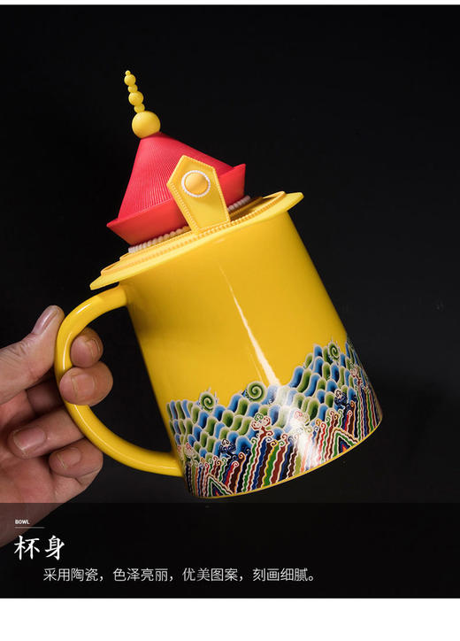 中国风咖啡杯陶瓷杯茶杯龙凤马克杯子创意皇帝皇后龙帽凤冠硅胶盖 商品图1