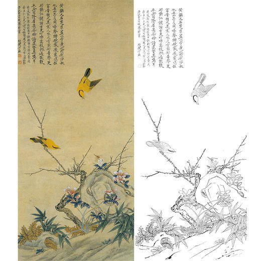 于非闇竖幅工笔花鸟白描底稿-黄鹂蜻蜓-YF09 商品图0