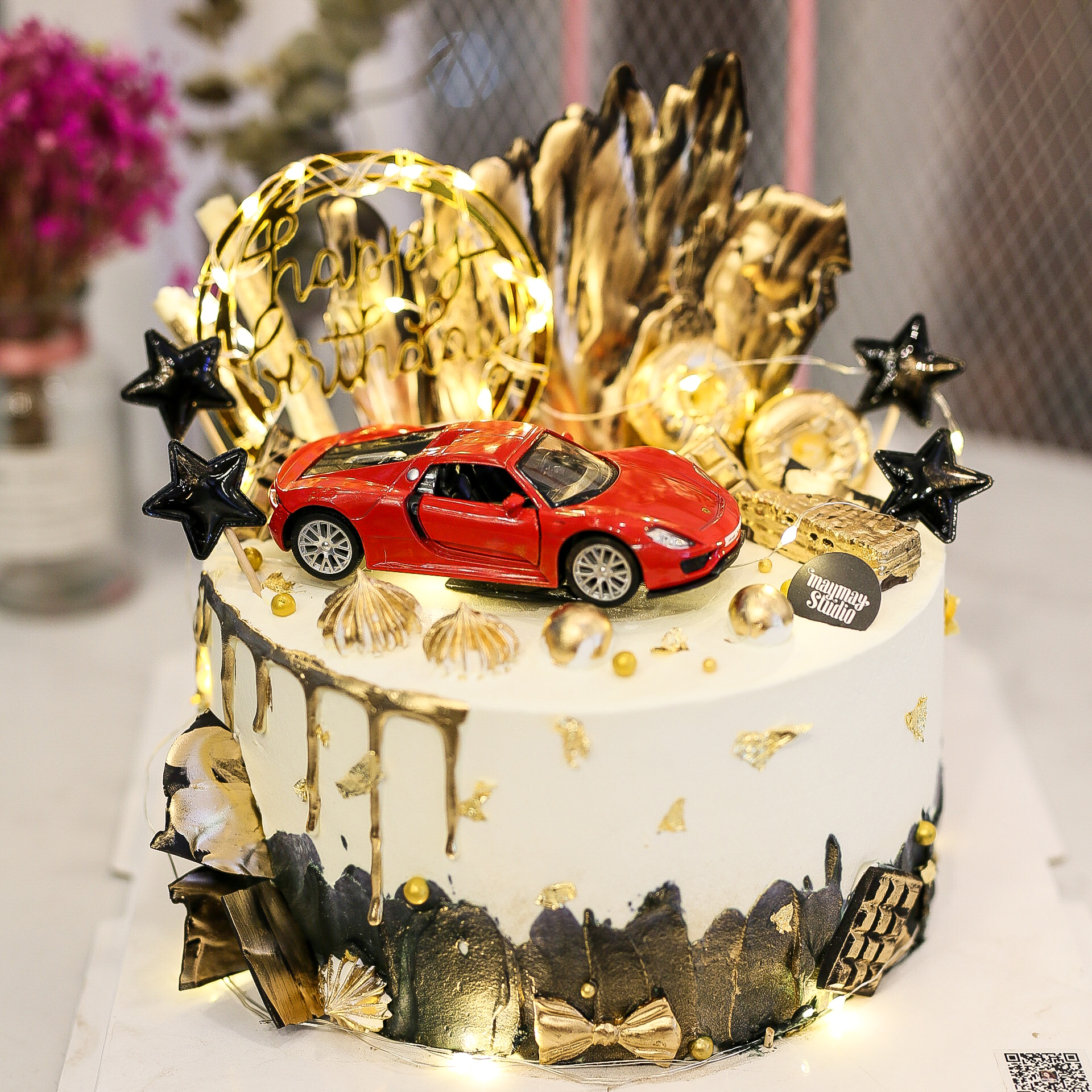 " 白金主题奢华超跑保时捷918 " 奶油生日蛋糕 0613