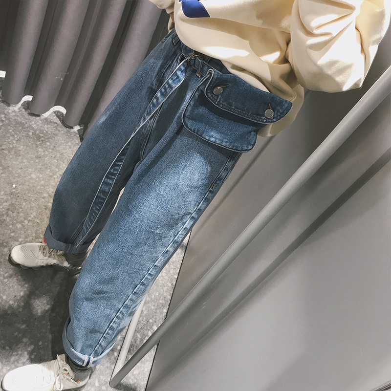 【张大奕说】水洗腰包牛仔裤女2018秋季新款宽松舒适