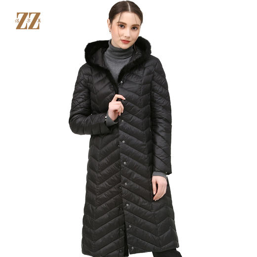 佐尔美2017冬季女装纯色百搭修身显瘦貂毛领羽绒服外套E74YO08 商品图0