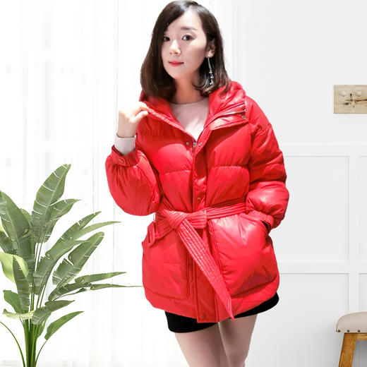 她之蝶冬季上新加厚宽松面包服小个子腰带系带羽绒服1840177 商品图0