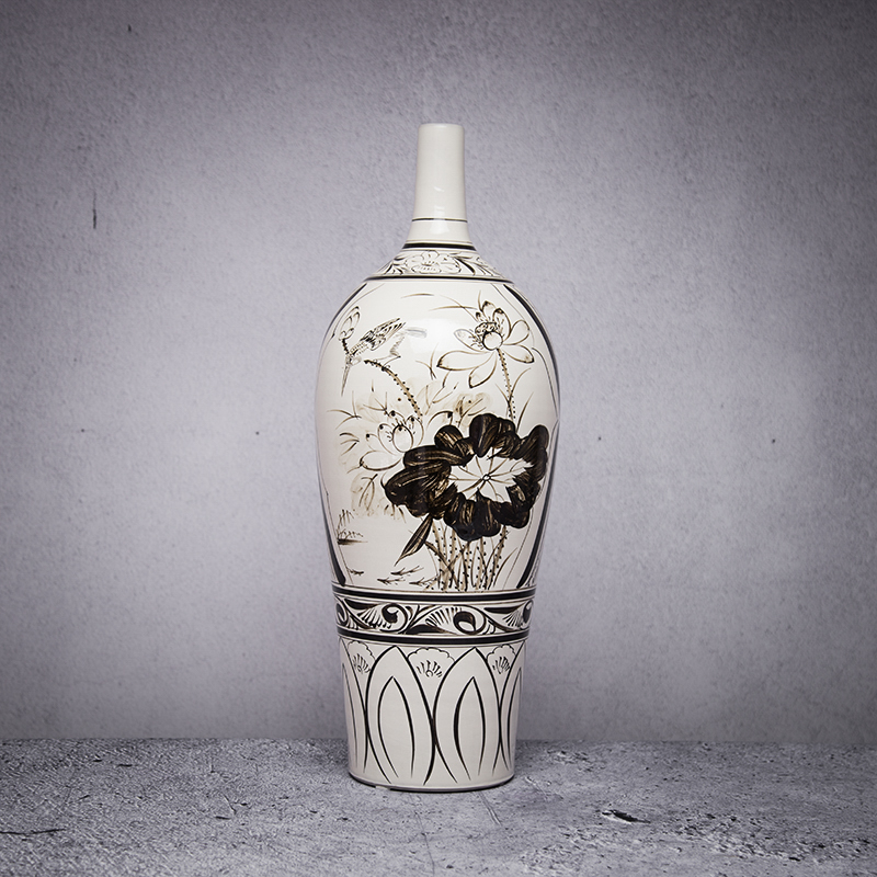 磁州窑水墨画装饰花瓶复古陶瓷花瓶中式花瓶摆件工艺