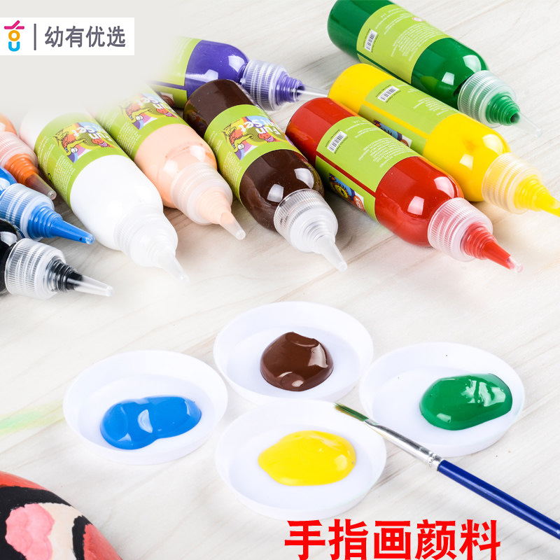 幼儿园儿童手工绘画diy课60ml手指画颜料12色涂色画画