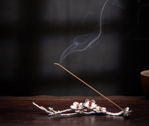 禅意 梅花锡香插（带木底座） 商品图0